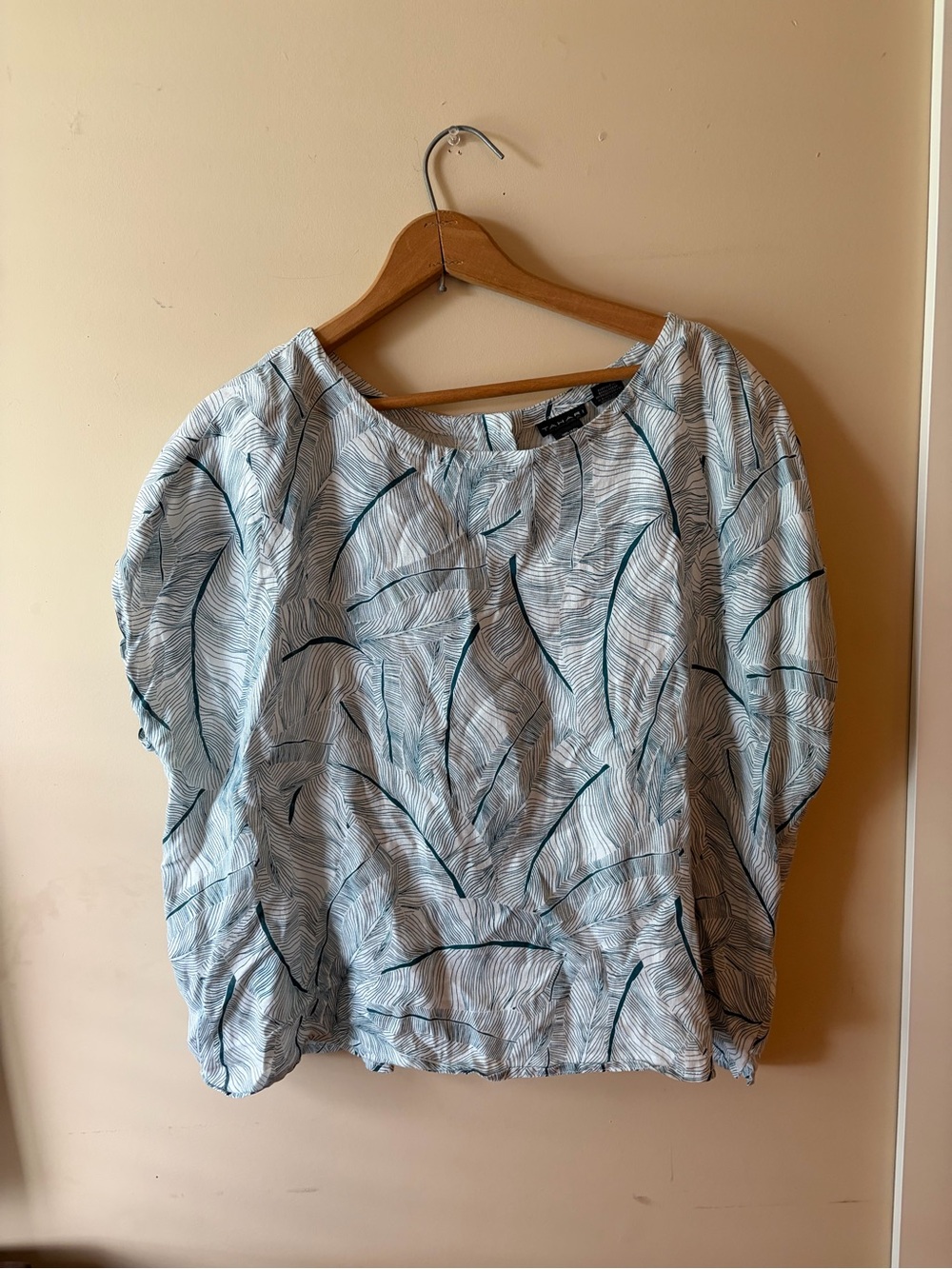 Tahari Pale Blue Leaf-Print Blouse